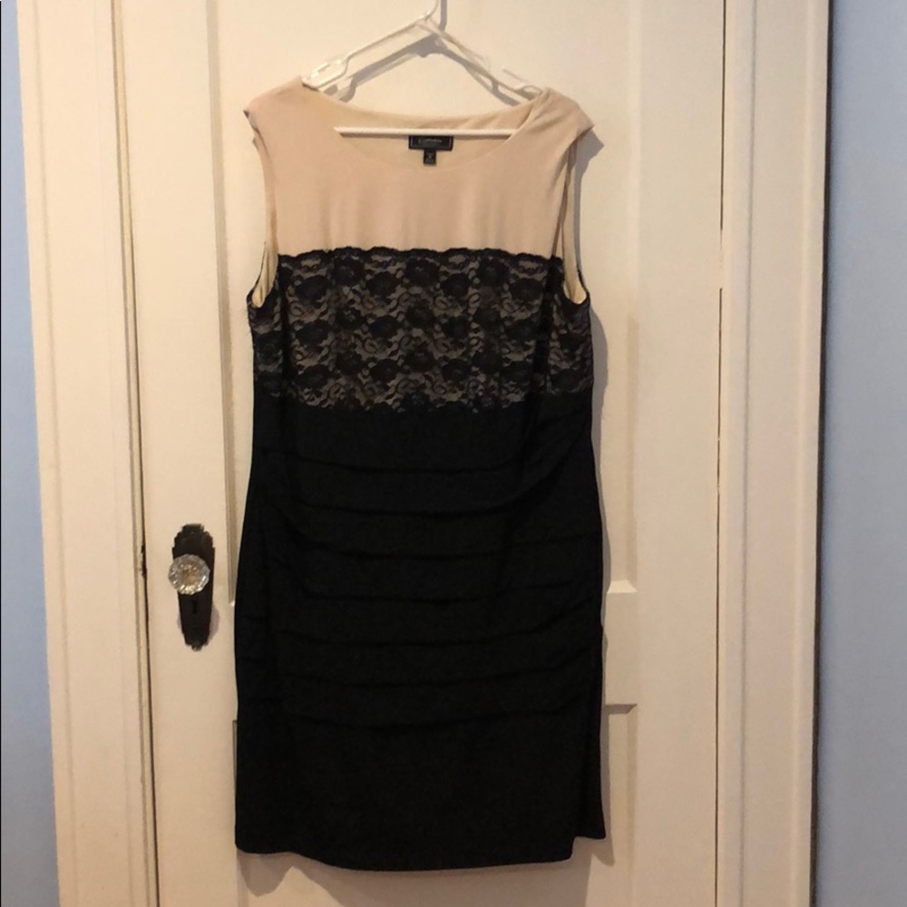 EUC!!! Tan and Black with Lace Midi Dress
